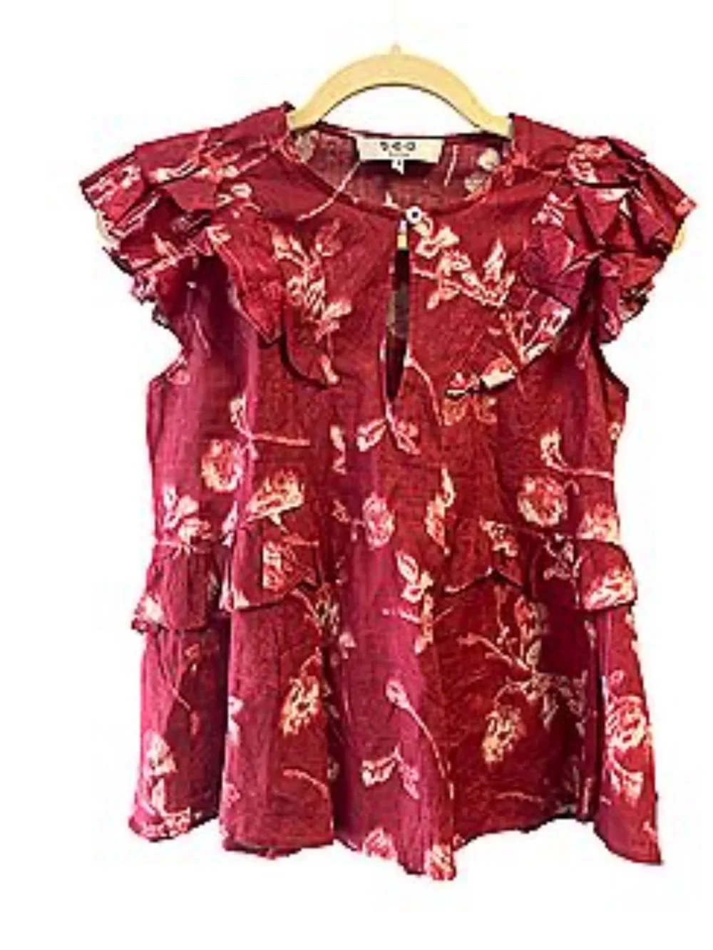 Sea New York Raspberry Floral Ruffle Keyhole Top - Picture 3 of 5